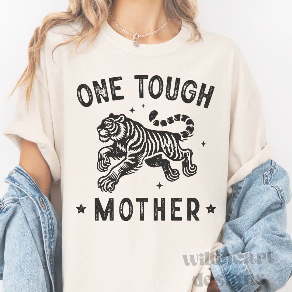 One Tough Mother Shirt, Mama Shirt, Tiger Shirt - Heather Dust XS-2X